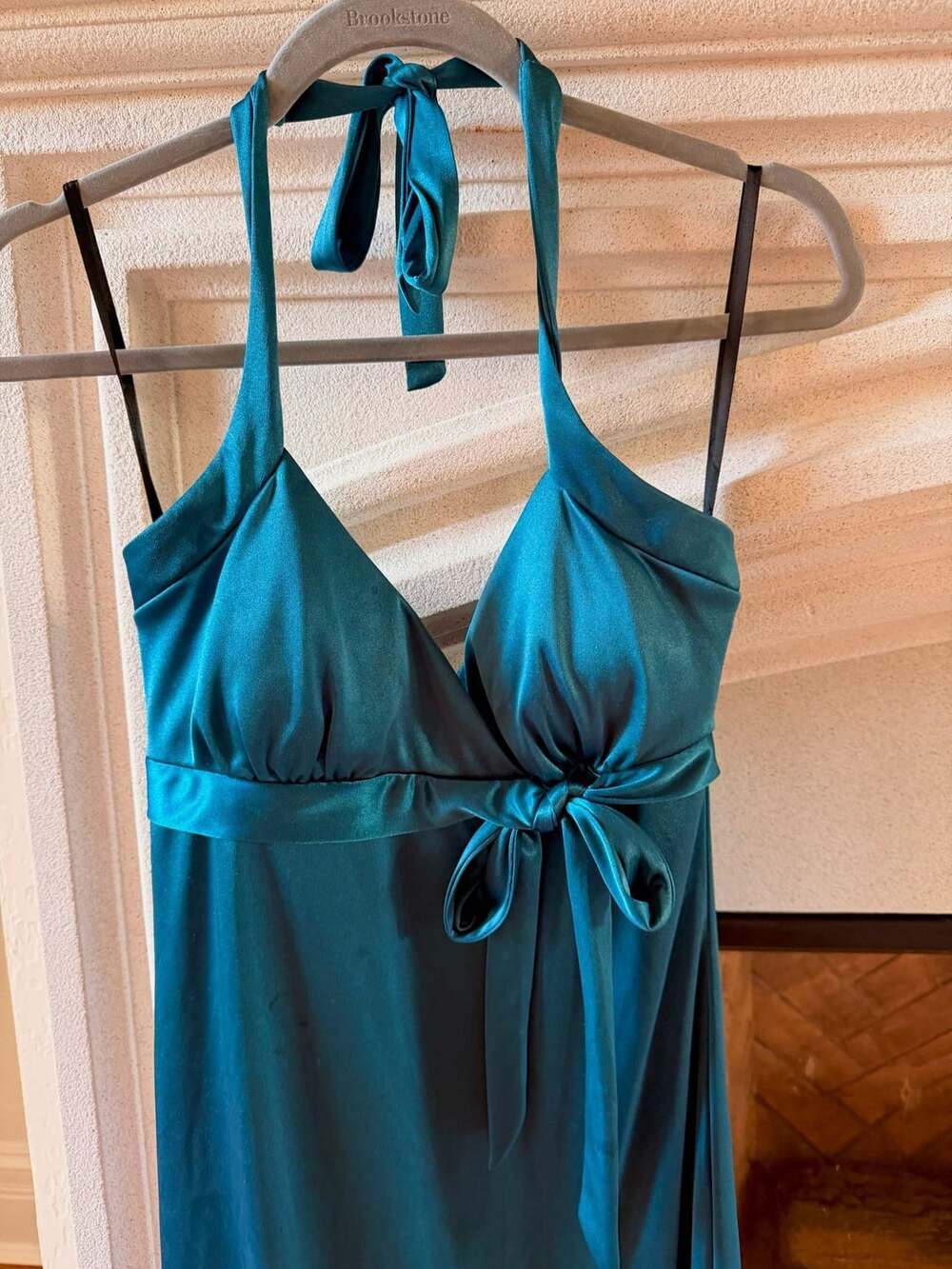 BCX Teal Satin Halter Dress Size M - Picture 2 of 3